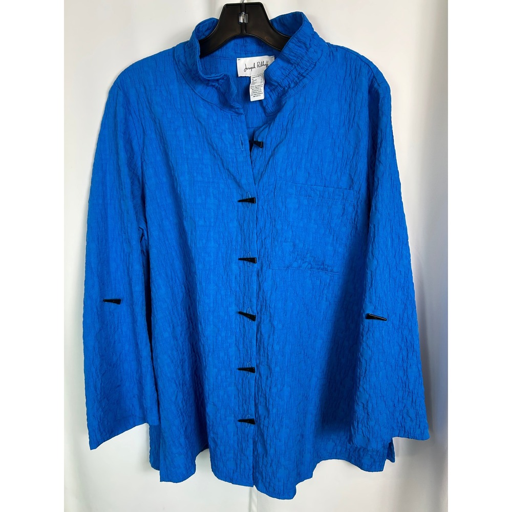 Joseph Ribkoff Cobalt Blue Textured Toggle Button Avante Garde Jacket Blouse 12